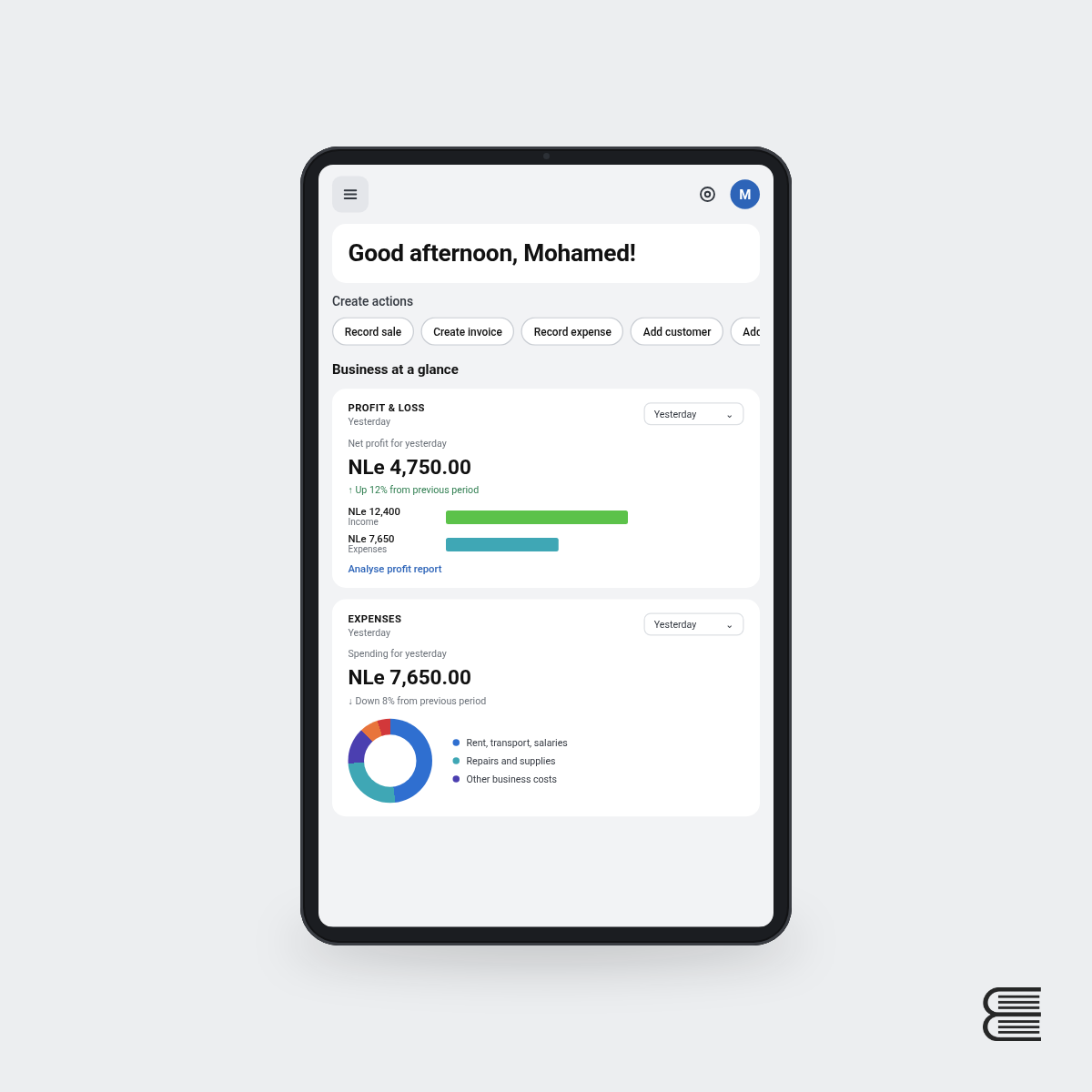 BookPN dashboard displayed on an Android tablet