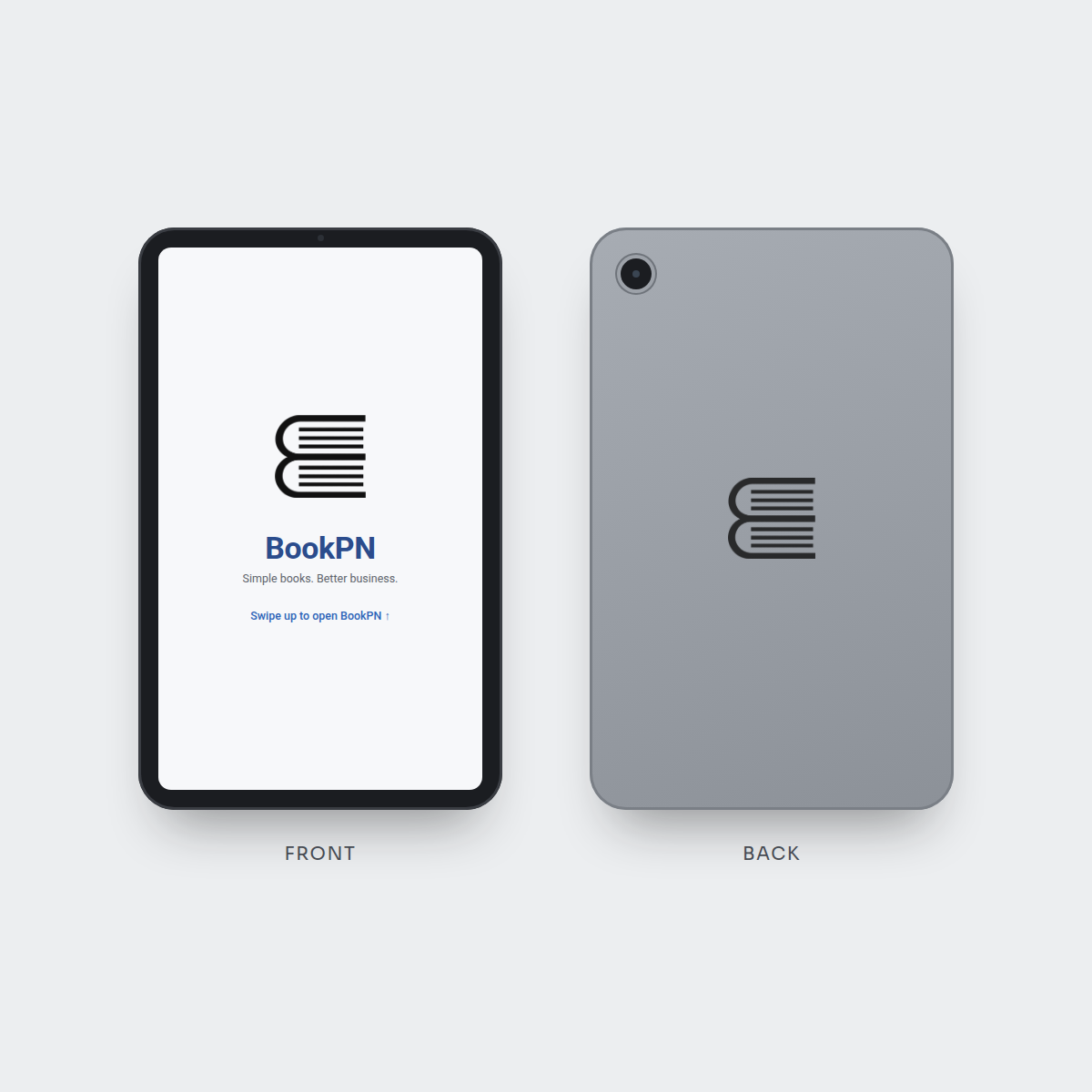 Front and back views of the BookPN Android tablet